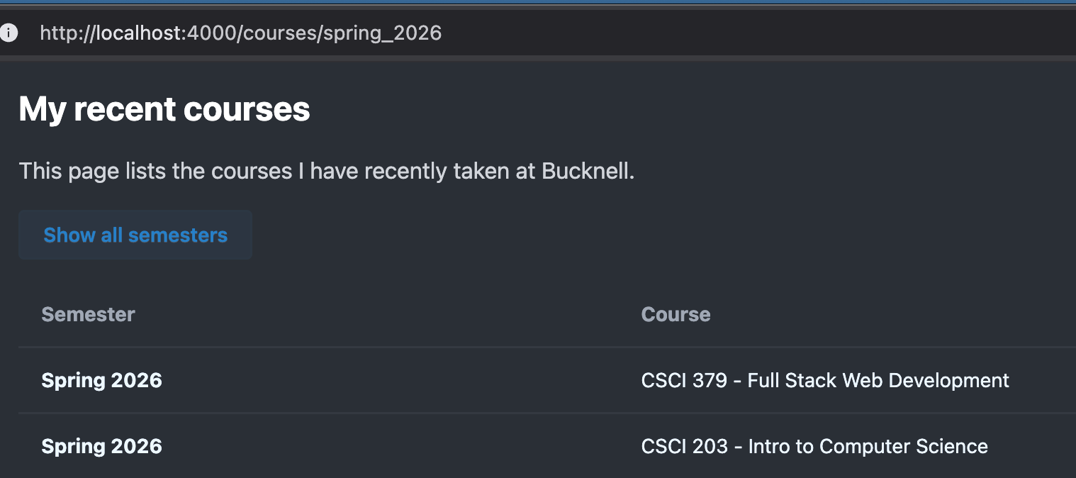 Courses with back button, heading and paragraph