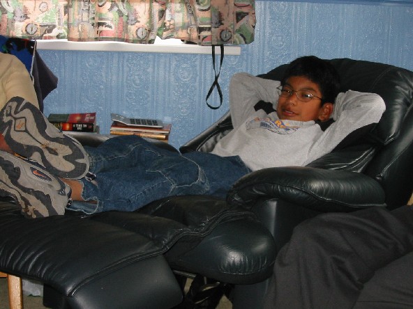 Image of Scott relaxing in Chris and Reg's livingroom